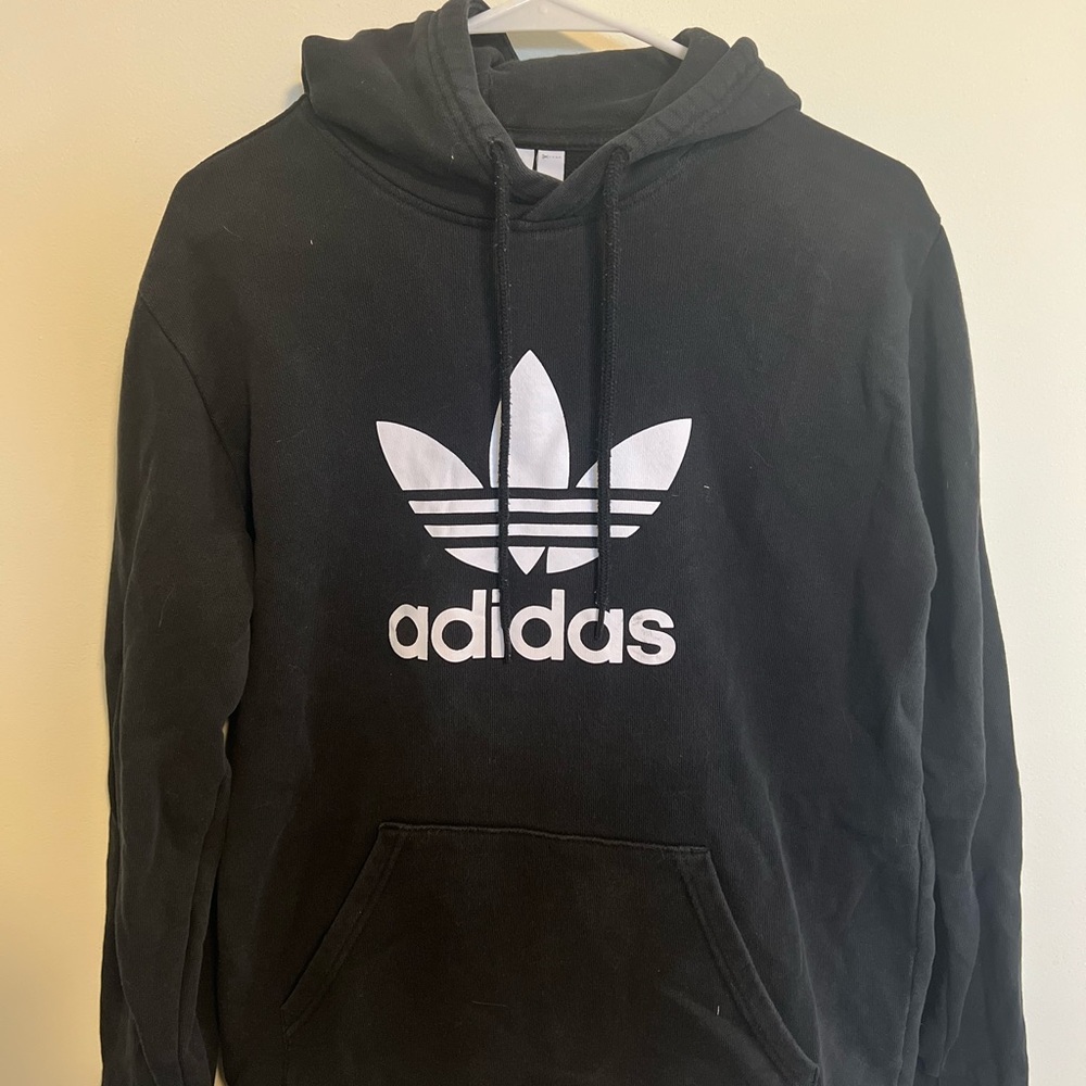 Adidas Men's Black Hoodie with White Logo